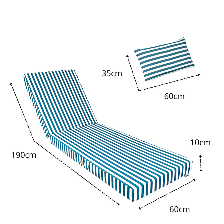 Colchoneta Premium para Tumbona 190x60 Rayas Verdee, relleno de espuma de alta densidad