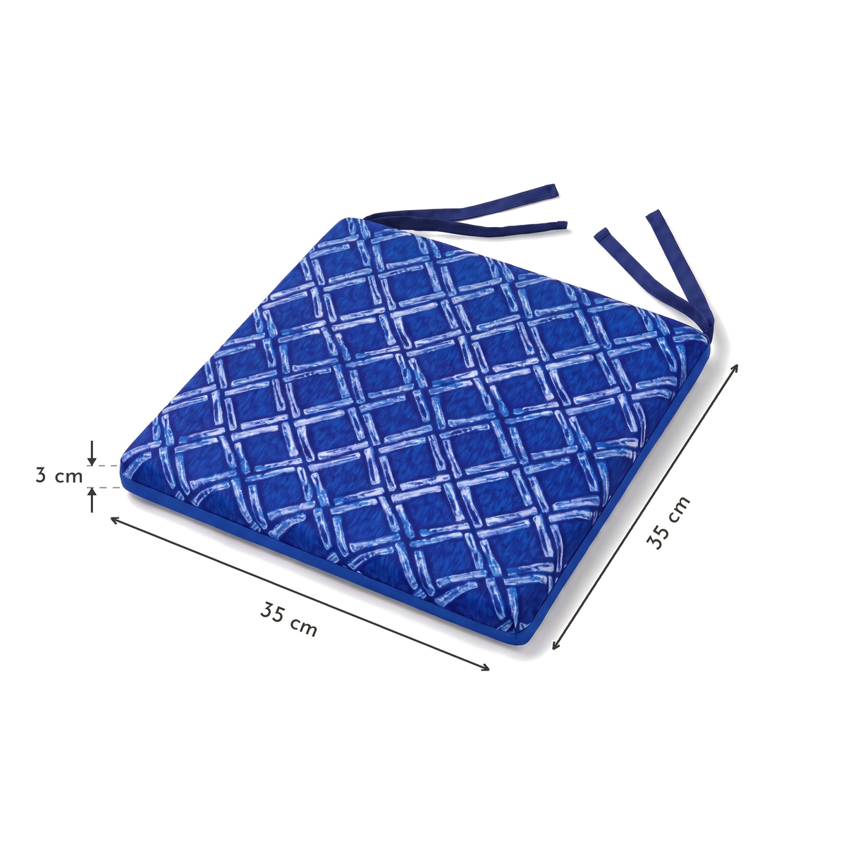 Lote de 4 Cojines para Silla 35x35 Motif Nautique Azul - Confort & Déco (Avec Attaches) – esquema con medidas