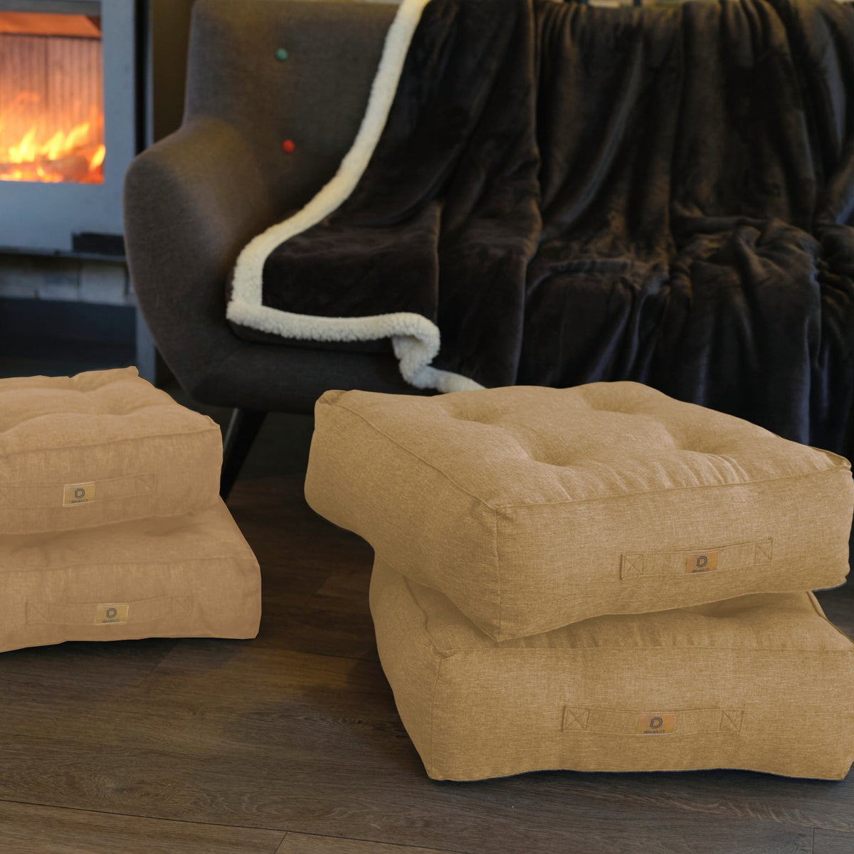 Lote de 2 Cojines de Suelo Efecto Lino Beige