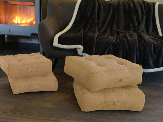 Lot de 2 coussins de sol effet lin 54 x 54 x 18 cm - beige - Deco-arts.fr