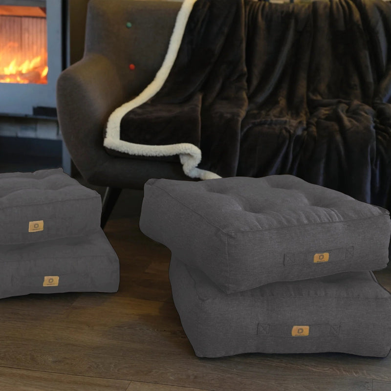 Lote de 2 Cojines de Suelo Efecto Lino 40x40 Gris Chiné - Grueso 12cm (Decoración y Confort)