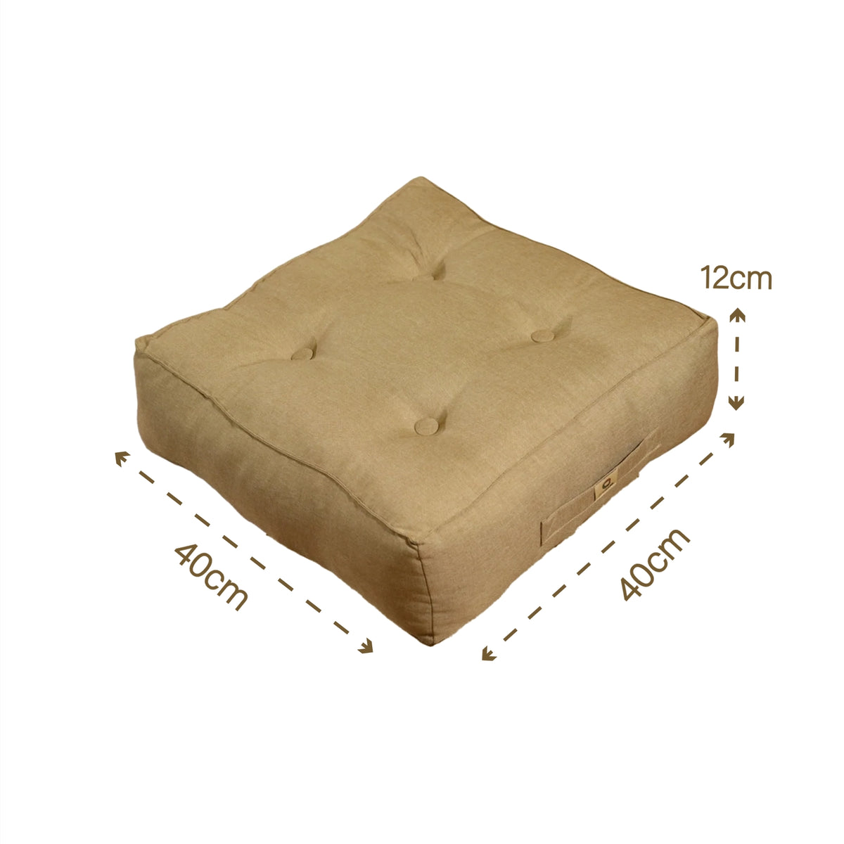 Lote de 2 Cojines de Suelo Efecto Lino 40x40 Beige - Grueso 12cm (Decoración y Confort) – esquema con medidas