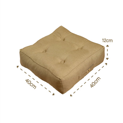 Lot de 2 poufs d'intérieur en lin beige 40x40 cm, épais de 12 cm, pour décoration et confort.