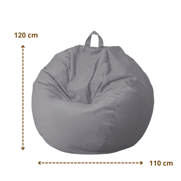 Pouf poire XL d'intérieur en tissu velours - 110x120 cm - Gris clair - Deco-arts.fr