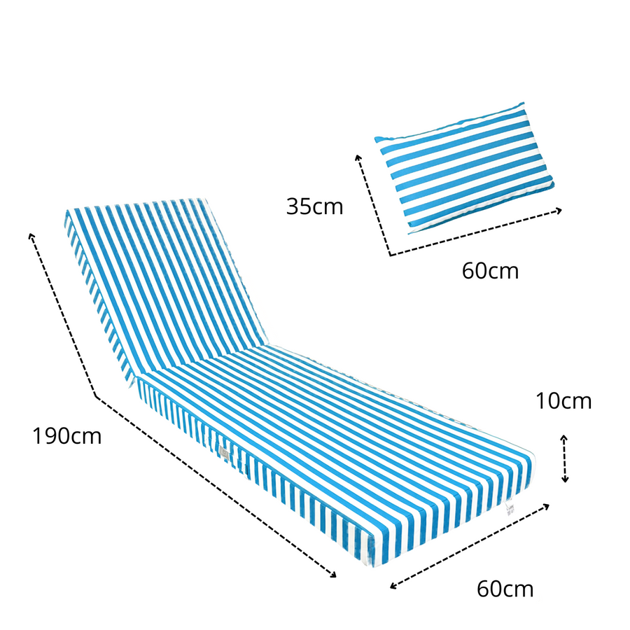 Colchoneta Premium para Tumbona 190x60 Rayas Turquesa, relleno de espuma de alta densidad