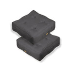 Lot de 2 coussins de sol effet lin gris chiné, 50x50cm, épais 18cm, pour pouf intérieur, haut de gamme.