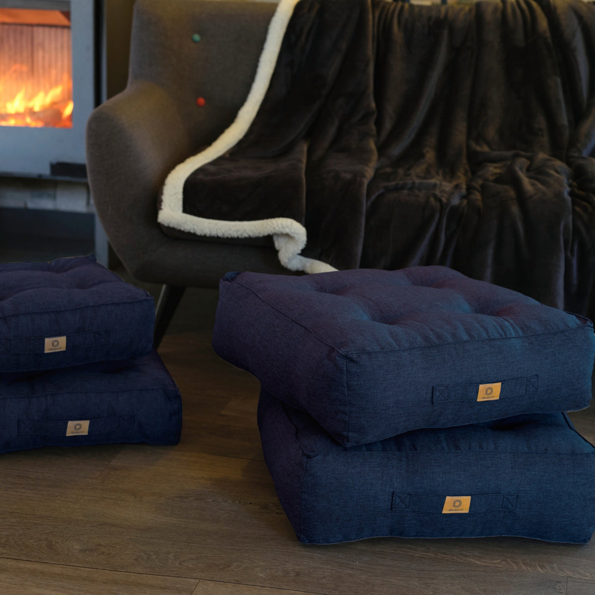 Lote de 2 Cojines de Suelo Efecto Lino Azul