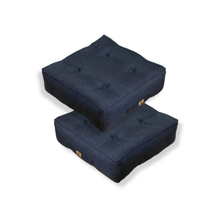 Lot de 2 Coussins de Sol Effet Lin 50x50 Bleu - Épais 18cm (Haut de Gamme)