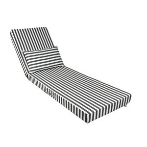 Colchoneta Premium para Tumbona 190x60 Rayas Gris Oscuro - Grueso 10cm & Reposacabezas (Con Funda Extraíble)