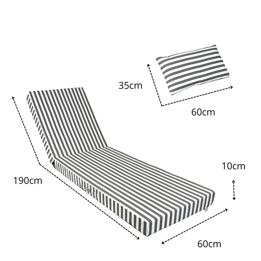 Colchoneta Premium para Tumbona 190x60 Rayas Gris Oscuro, relleno de espuma de alta densidad