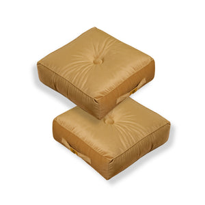 Lote de 2 Pufs de Terciopelo 40x40 Beige - Grueso 14cm (Cojín de Suelo de Interior)
