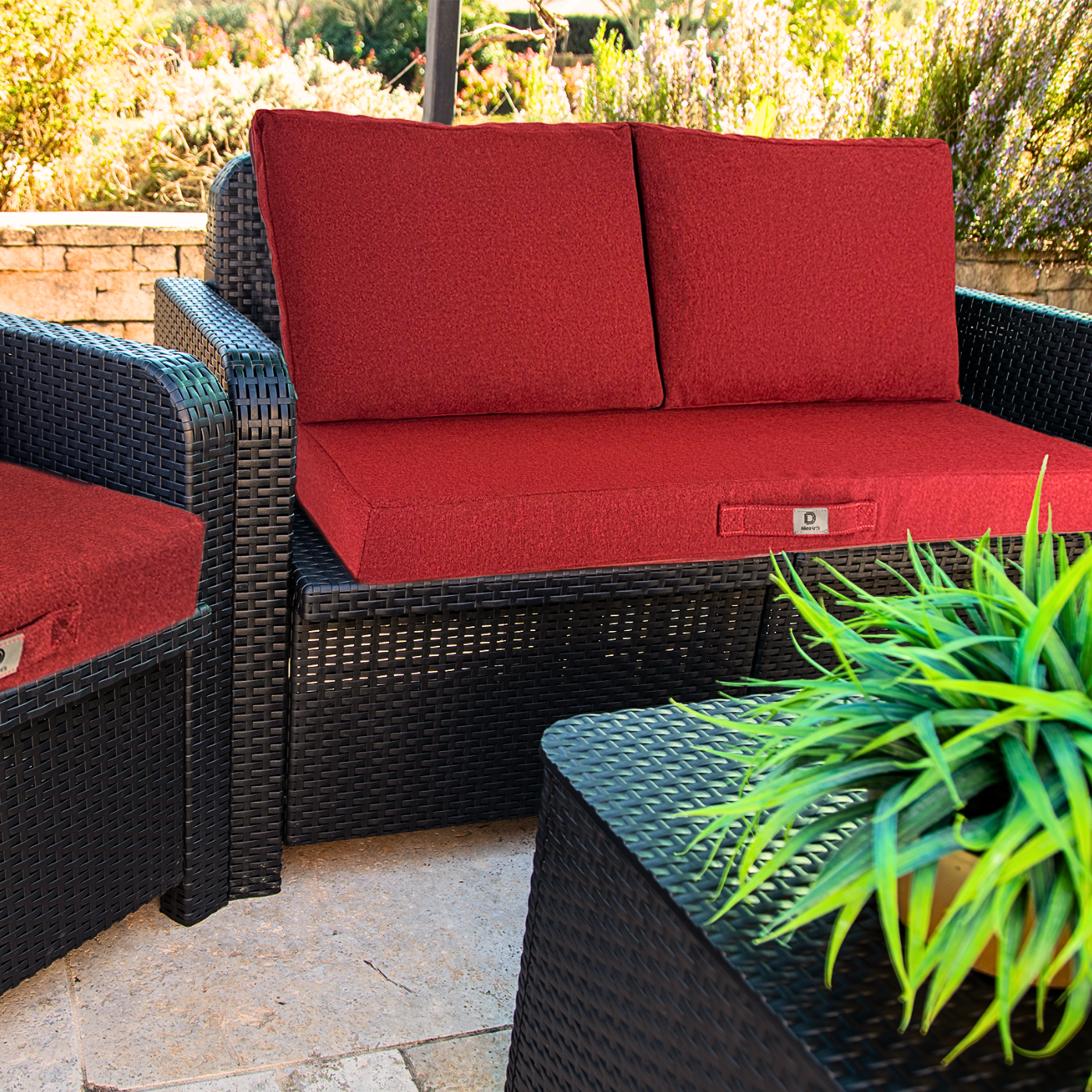 Coussins pour salon de jardin déhoussable 120x60cm Rouge bordeaux - Deco-arts.fr