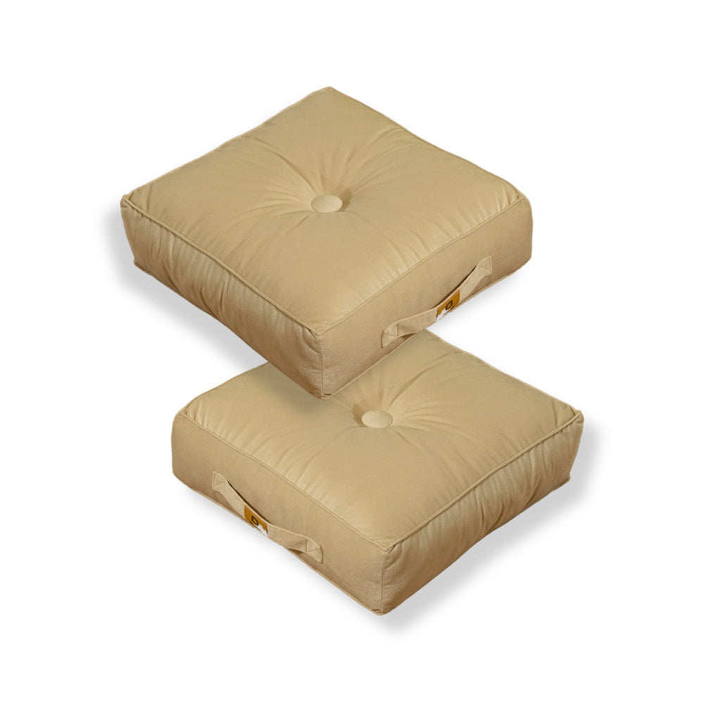 Lote de 2 Pufs de Terciopelo 40x40 Crema, grosor de 14 cm