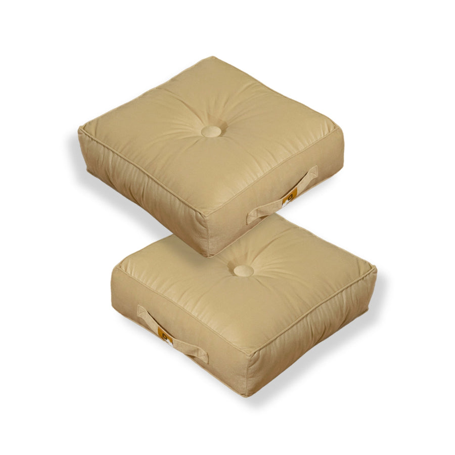 Lote de 2 Pufs de Terciopelo 40x40 Crema, grosor de 14 cm
