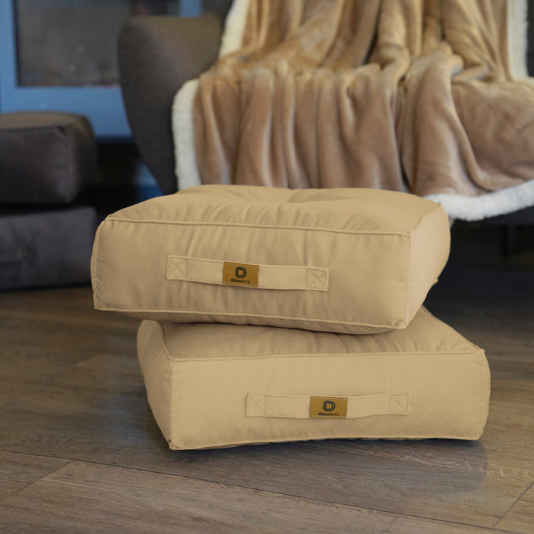 Pouf en velours 40 x 40 x 14 cm lot de 2 - Creme - Deco-arts.fr