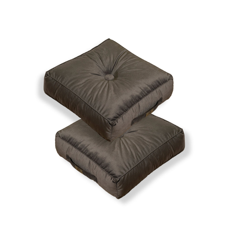 Lote de 2 Pufs de Terciopelo 40x40 Gris Oscuro, grosor de 14 cm