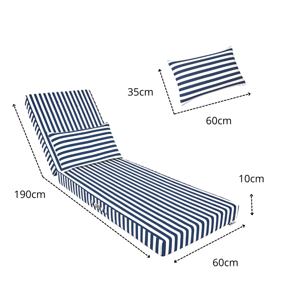Colchoneta Premium para Tumbona 190x60 Rayas Azul Marino, relleno de espuma de alta densidad