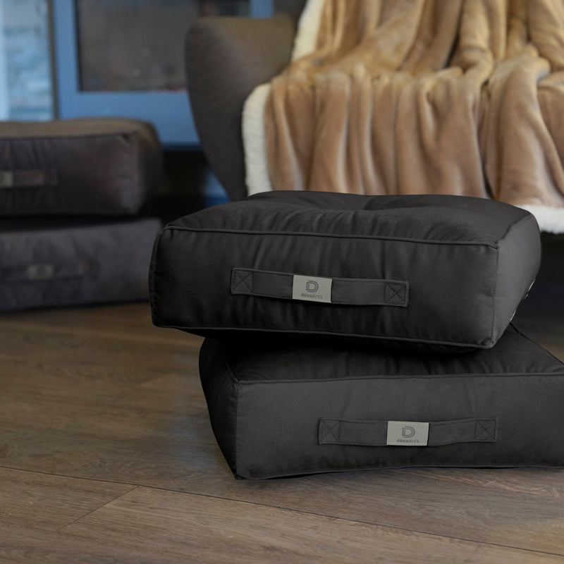 Lote de 2 Pufs de Terciopelo 40x40 Gris Oscuro - Grueso 14cm (Cojín de Suelo de Interior)