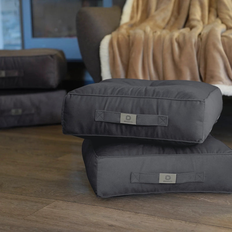 Lote de 2 Pufs de Terciopelo XL 54x54 Gris Oscuro - Grueso 18cm (Gran Confort)