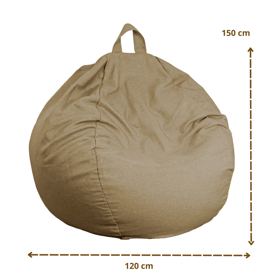 Pouf Poire Géant XXL 120x150 Beige, tissu effet lin