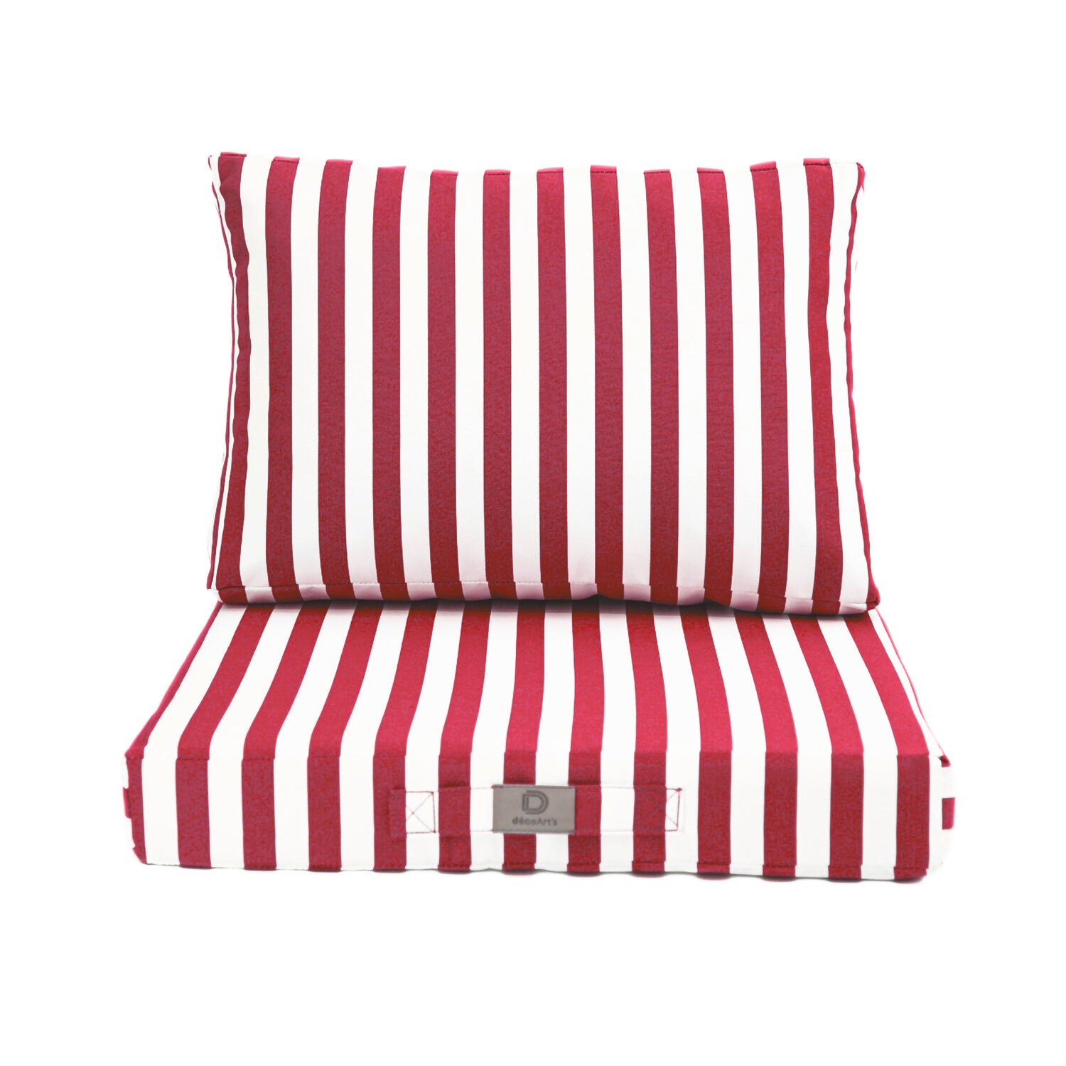 Coussins pour salon de jardin déhoussable 60x60cm - Rayure rouge - Déco Arts