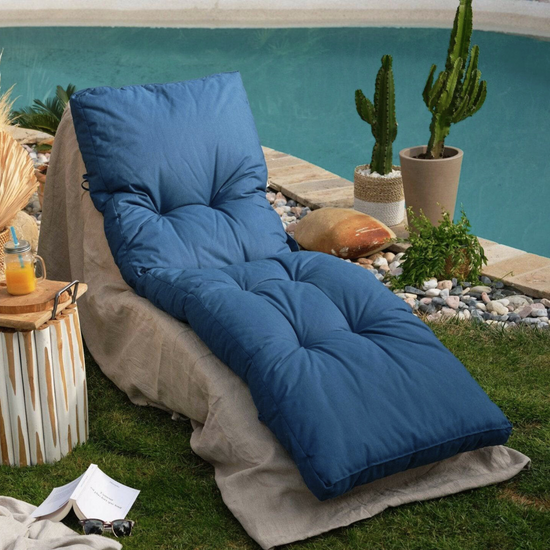 Coussin bain de soleil 185 x55cm Bleu pétrole - Deco-arts.fr