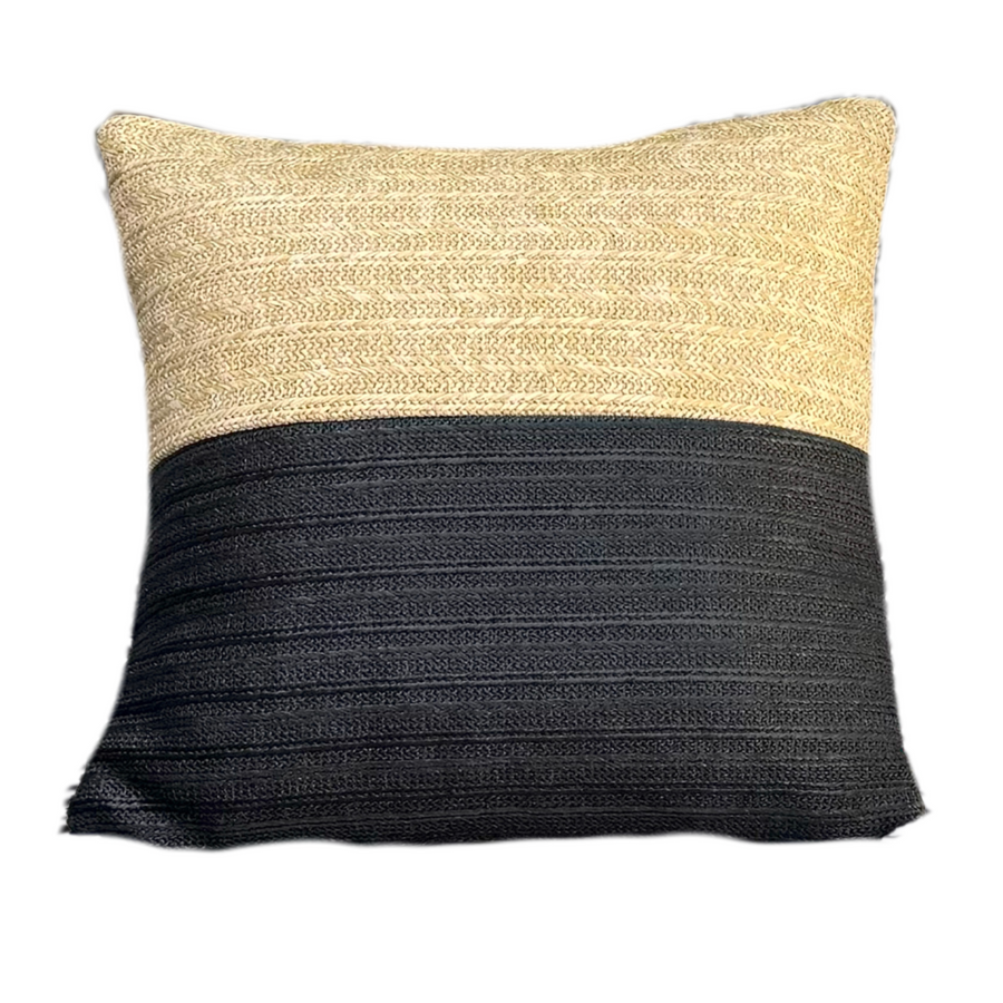 Housse de Coussin Effet Raphia Bi-Colore 45x45 - (Housse Seule - Déco Bohème)