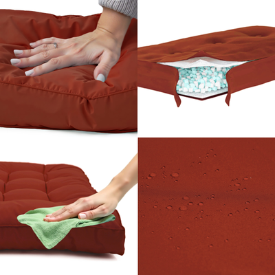 Coussin palette terracotta 120x80 cm, épais 15 cm, imperméable pour fauteuils et canapés, Deco-arts.fr