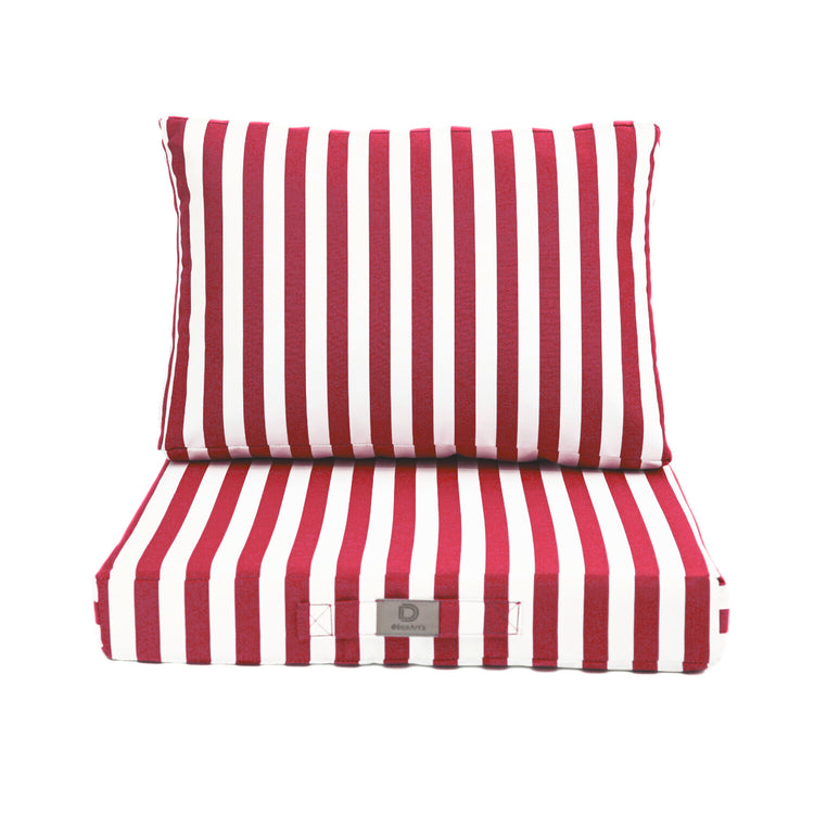 Coussins pour salon de jardin déhoussable 50x50cm - Rayure rouge - Déco Arts