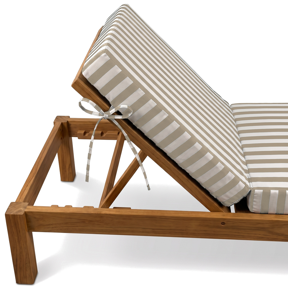 Colchoneta para tumbona, rayas beige – lazos atados a la tumbona