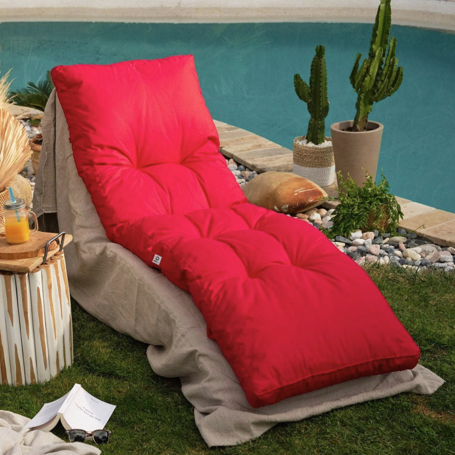 Coussin bain de soleil 185 x55cm Rouge piment - Deco-arts.fr