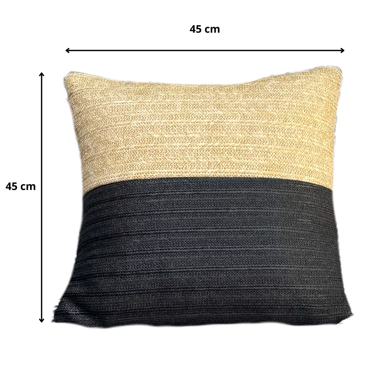 Funda de Cojín Efecto Rafia Bicolor 45x45 - (Housse Seule - Déco Bohème) – esquema con medidas