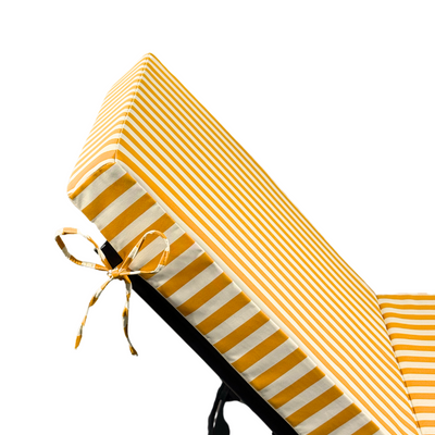 Matelas transat premium 190x60 cm rayures jaunes, épais 10 cm avec têtière pour bains de soleil, déhoussable, Deco-arts.fr