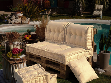 Kit Coussins Palette Europe 120x80 Beige Clair - Assise XXL Épaisse 20cm (1 Assise + 2 Dossiers)