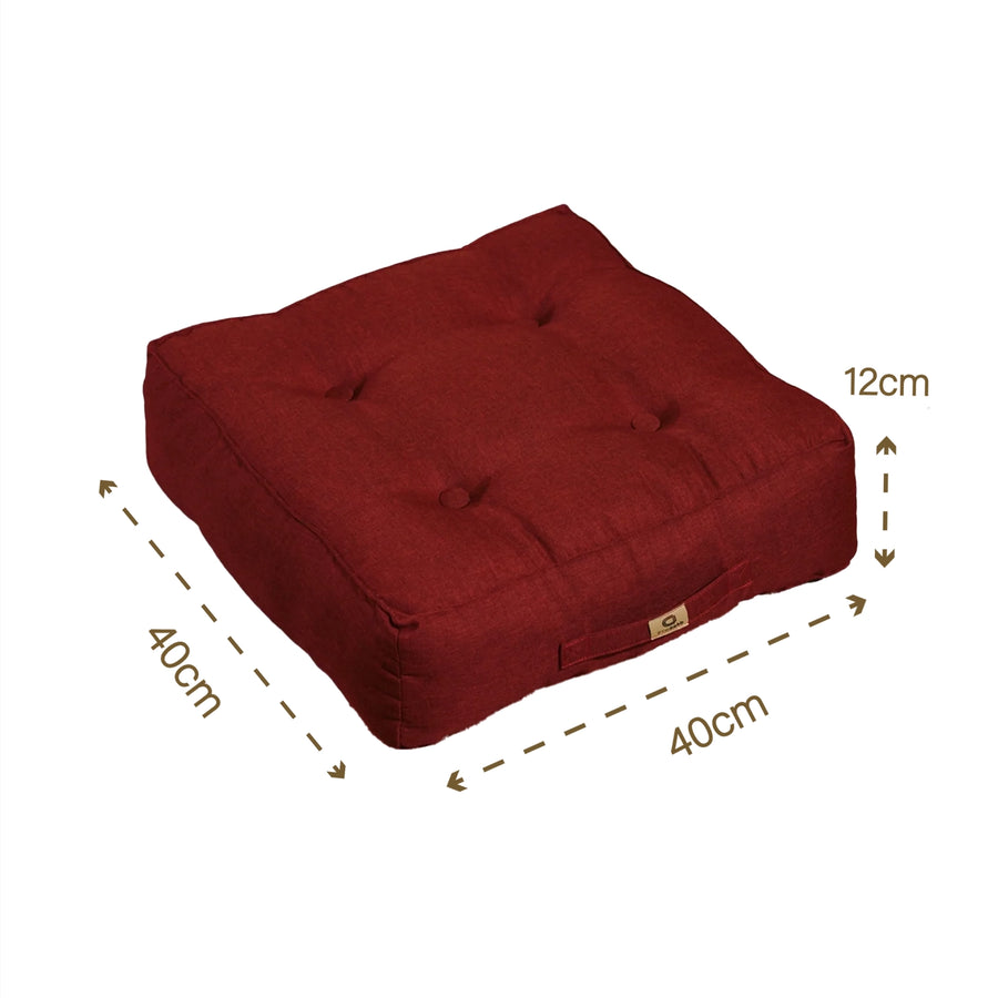 Lote de 2 Cojines de Suelo Efecto Lino 40x40 Rojo, para interior y exterior