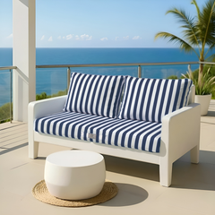 Ensemble Coussins Salon Jardin 120x60 Rayure Bleu Marine - Premium 270g (1 Assise + 2 Dossiers)