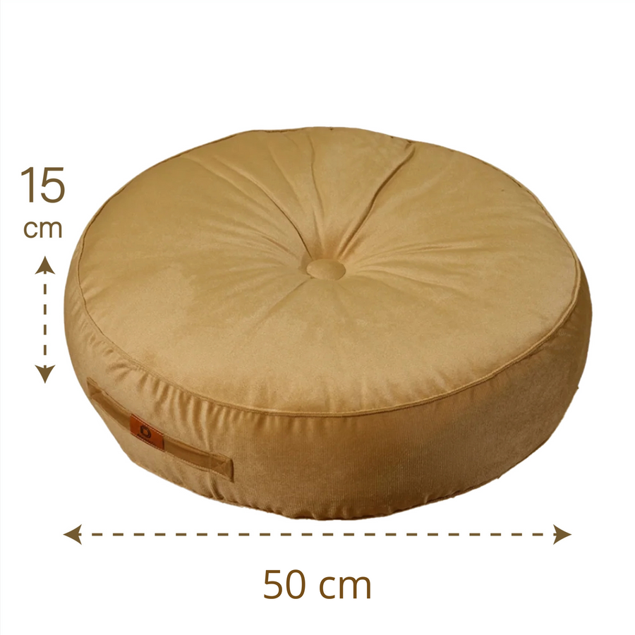 Lote de 2 Pufs Redondos de Terciopelo Ø50 Beige, certificado OEKO-TEX