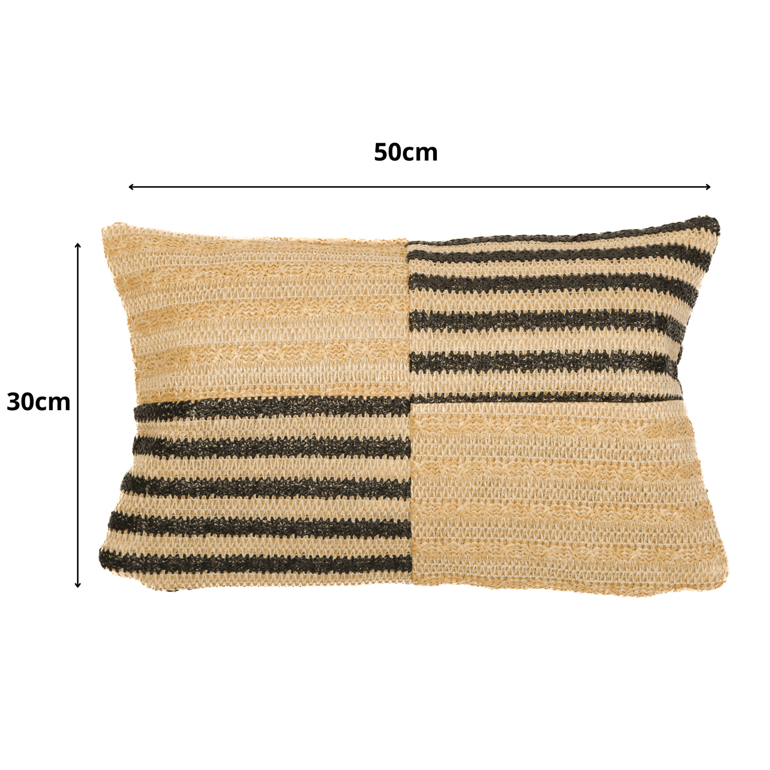 Housse de coussin effet raphia - Bi-colore à rayures - Rectangle - 50x30cm - Deco-arts.fr
