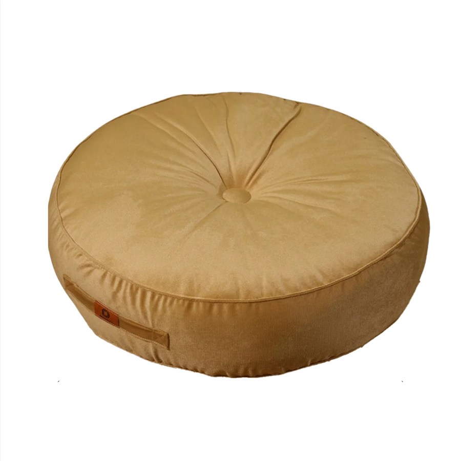 Lote de 2 Pufs Redondos de Terciopelo Beige – foto 3