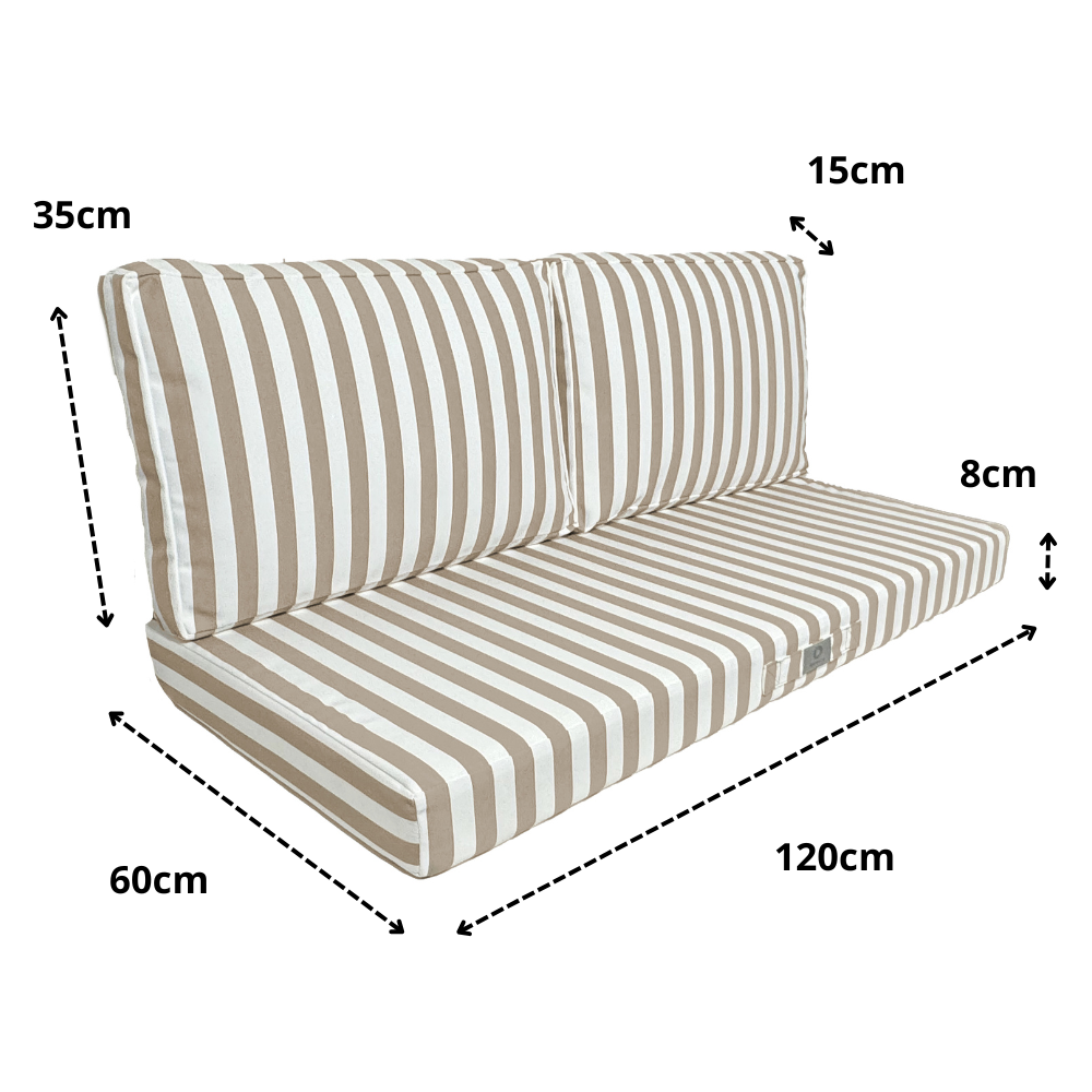 Coussins pour salon de jardin déhoussable 120x60cm - Rayure Beige - Deco-arts.fr