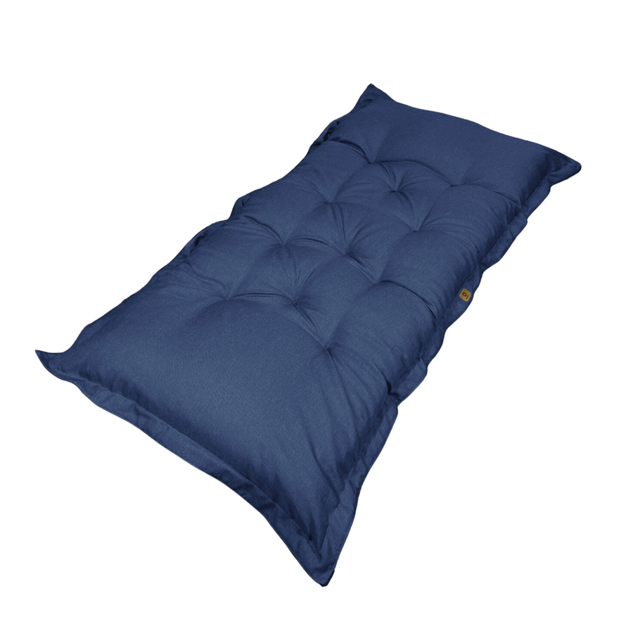Futón de Suelo XXL Efecto Lino 195x100 Azul Índigo, grosor de 15 cm