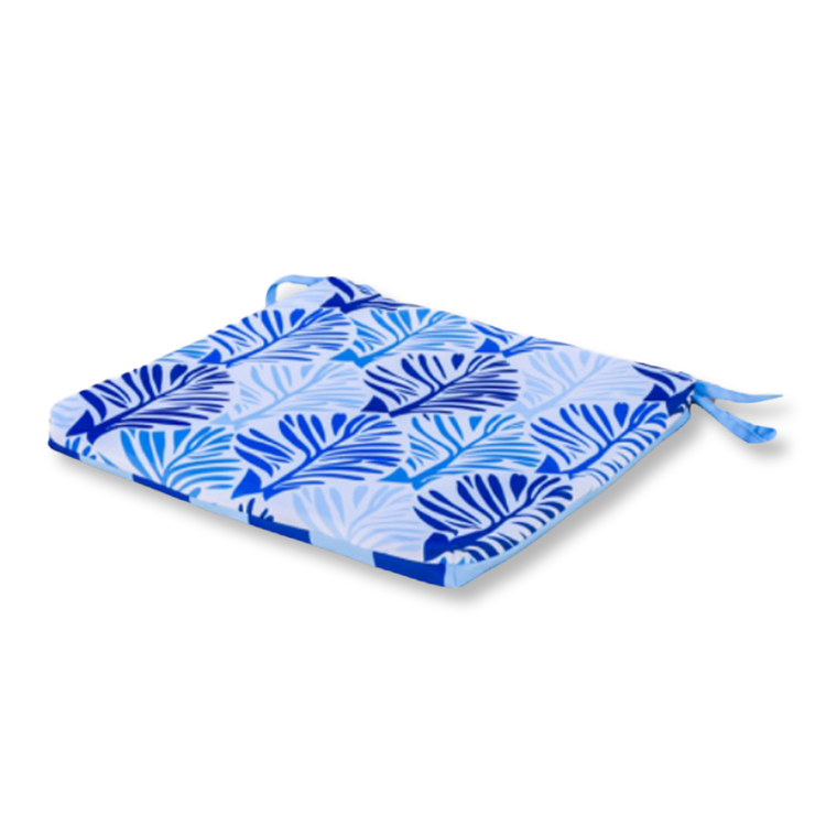 Lot de 4 Galettes de Chaise 35x35x3 cm motif feuillage Bleu - Deco-arts.fr
