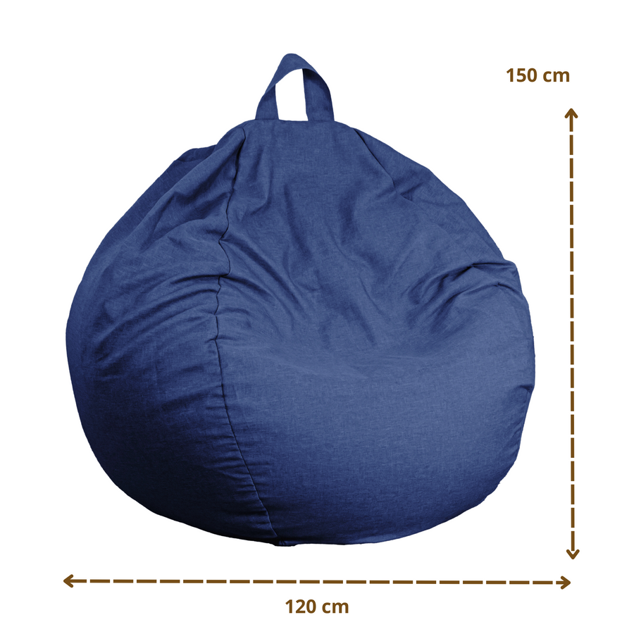 Puf Pera Gigante XXL 120x150 Azul Índigo, tejido efecto lino