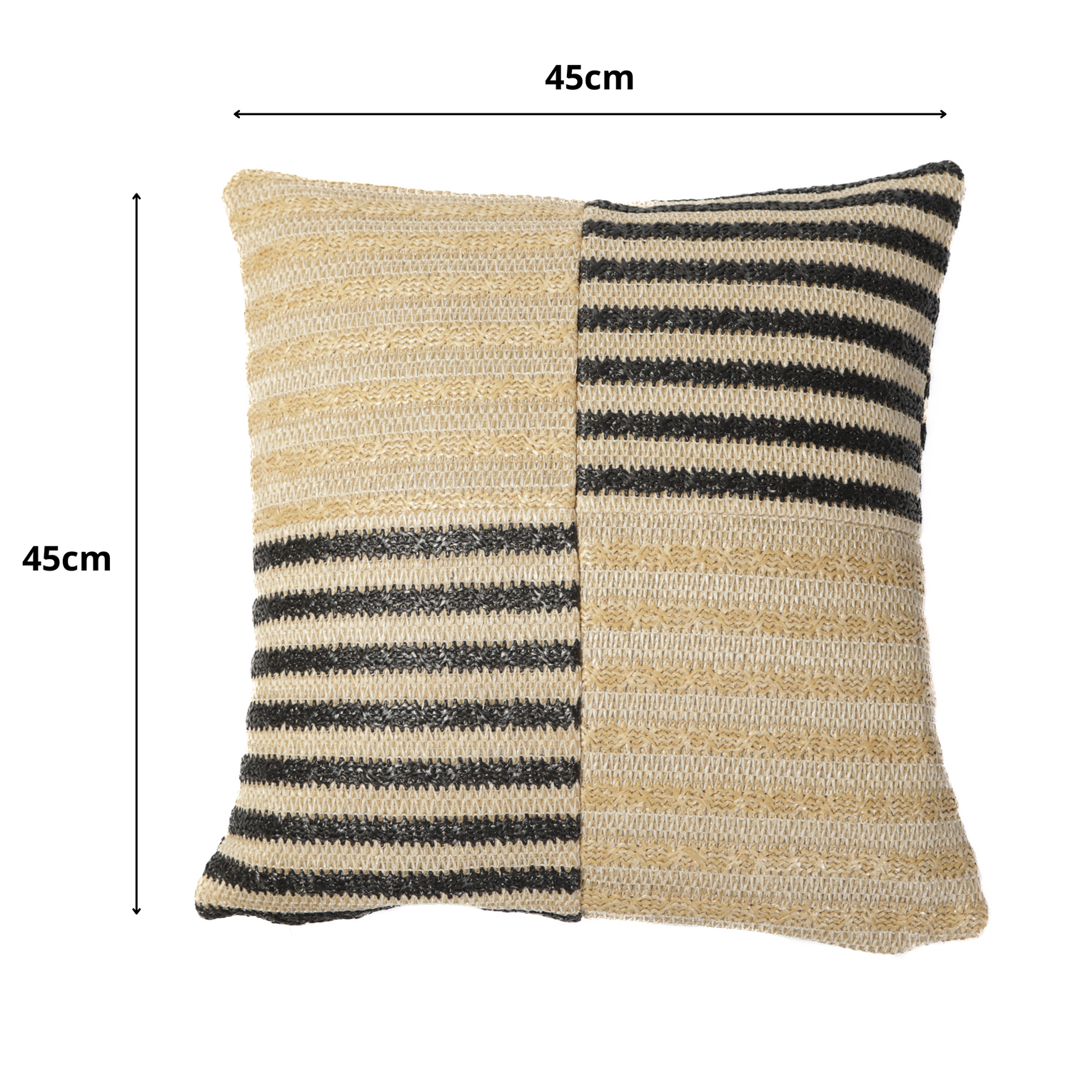 Housse de coussin effet raphia - Bi-colore à rayures - Carré - 45x45cm - Deco-arts.fr
