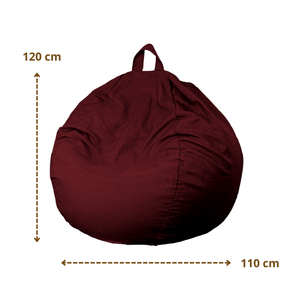 Pouf poire XL d'intérieur en tissu effet lin - 110x120 cm - Prune  - Deco-arts.fr
