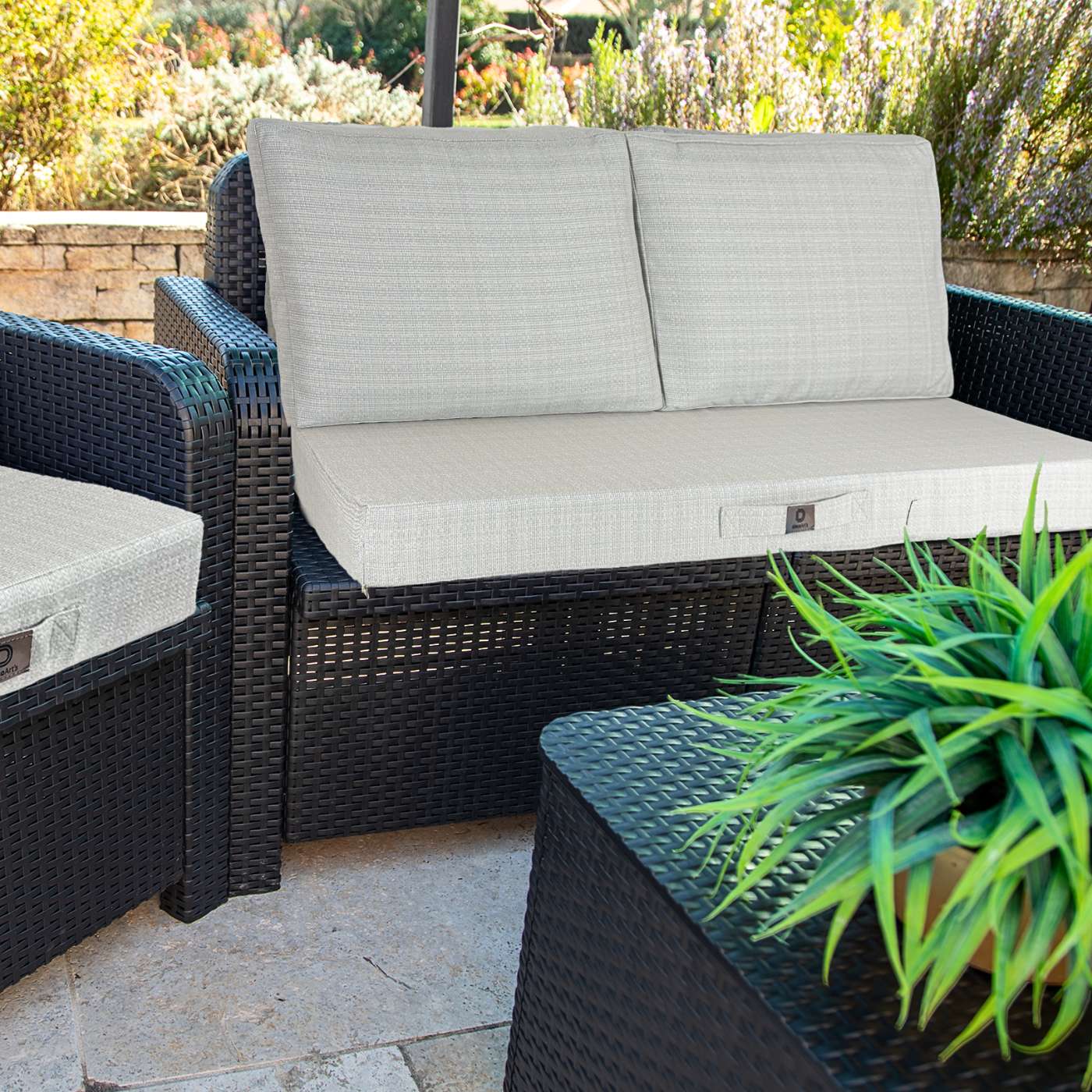 Coussins pour salon de jardin déhoussable 120x60cm Beige chiné turquoise - Deco-arts.fr