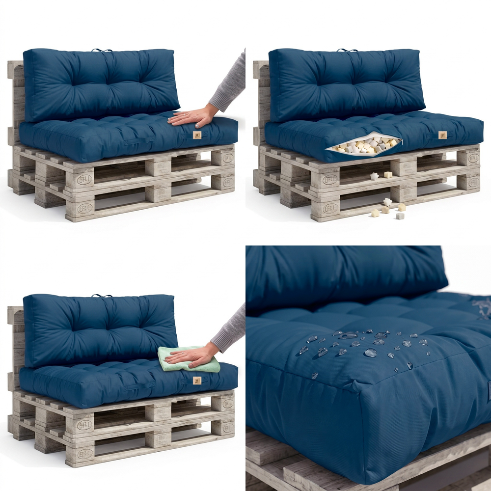 Conjunto de Cojines para Palé 120x80 Azul Petróleo, tejido anti-UV e hidrófugo