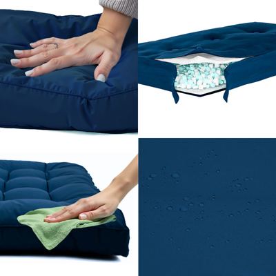 Ensemble de 4 coussins pour fauteuils et canapés, 120x80 cm, bleu pétrole, imperméables et épais 15 cm, Deco-arts.fr