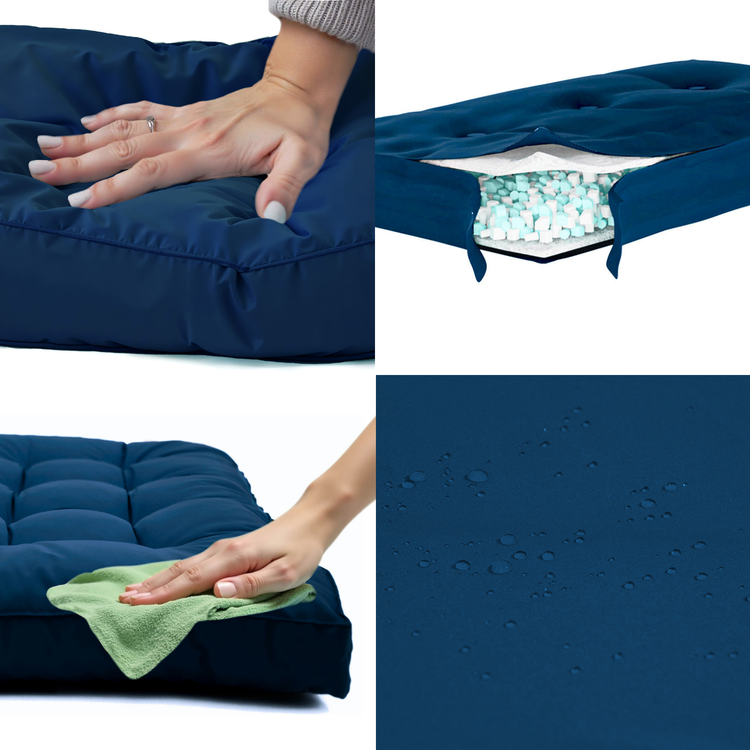 Lot coussins extérieur pour palette bleu pétrole 120x80 Imperméables Anti-UV DECOARTS - Deco-arts.fr