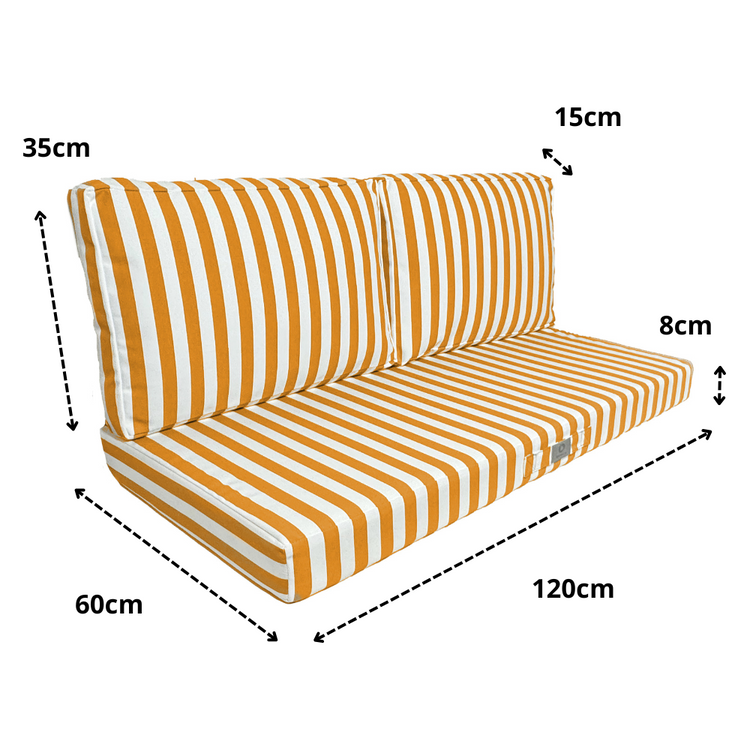 Coussins pour salon de jardin déhoussable 120x60cm - Rayure Jaunes - Deco-arts.fr